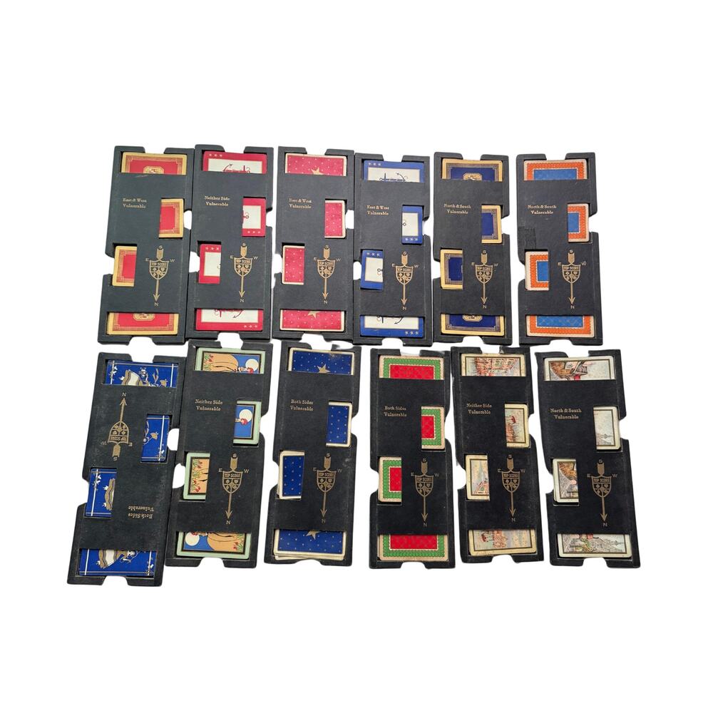 1932 Vintage Bridge Set of 12 Boards and Decks with Box RARE